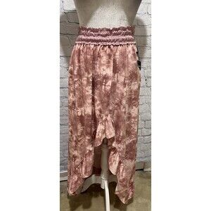 NWT Poof pink tie-dye high-low skirt with a smocked waist and ruffled hem Medium